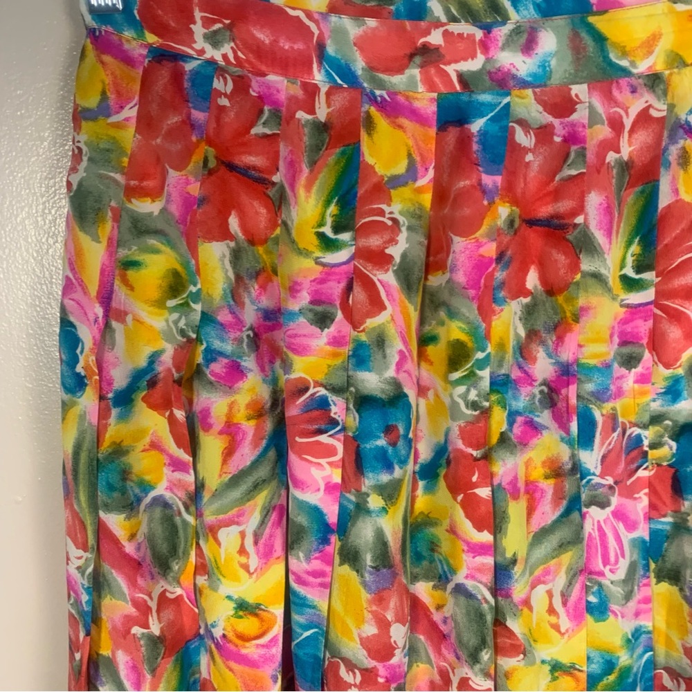 VTG Albert Nipon Boutique 100% Silk Pleated Floral Midi Skirt - Picture 3 of 11
